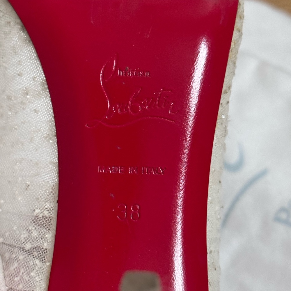 SOLD ‼️Christian Louboutin Kate Draperia 85 White Glitter Tulle Bridal Low Heel - Picture 11 of 16